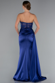 Navy Blue Long Satin Evening Dress ABU5035