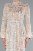 Long Beige Beaded Hijab Dress ABU5056