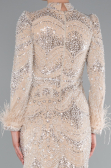 Long Beige Beaded Hijab Dress ABU5056