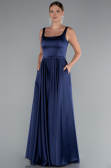 Long Navy Blue Satin Prom Gown ABU5059