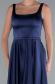 Long Navy Blue Satin Prom Gown ABU5059