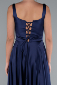 Long Navy Blue Satin Prom Gown ABU5059