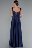 Long Navy Blue Satin Prom Gown ABU5059