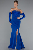 Sax Blue Strapless Sleeve Accessory Slit Mermaid Prom Dress ABU4637