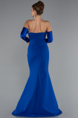 Sax Blue Strapless Sleeve Accessory Slit Mermaid Prom Dress ABU4637