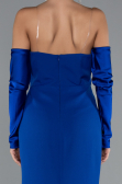 Sax Blue Strapless Sleeve Accessory Slit Mermaid Prom Dress ABU4637