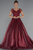Burgundy Short Sleeve Stone Special Design Evening Dress ABU4449