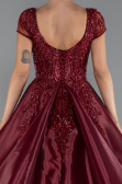 Burgundy Short Sleeve Stone Special Design Evening Dress ABU4449