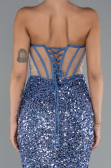 Indigo Strapless Slit Long Scaly Mermaid Prom Dress ABU4790