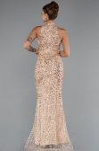 Gold Halter Neck Long Beaded Mermaid Evening Gown ABU4791