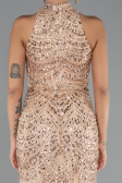 Gold Halter Neck Long Beaded Mermaid Evening Gown ABU4791