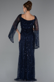 Long Navy Blue Beaded Evening Dress ABU5066