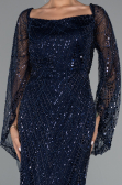 Long Navy Blue Beaded Evening Dress ABU5066