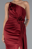 Burgundy Strapless Slit Long Satin Evening Dress ABU4174