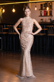 Gold Halter Neck Long Beaded Mermaid Evening Gown ABU4791