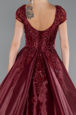Burgundy Short Sleeve Stone Special Design Evening Dress ABU4449