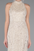 Beige Halter Neck Long Beaded Mermaid Evening Gown ABU4791