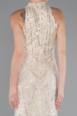 Beige Halter Neck Long Beaded Mermaid Evening Gown ABU4791