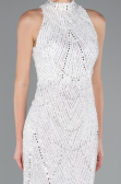White Halter Neck Long Beaded Mermaid Evening Gown ABU4791