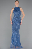 Indigo Halter Neck Long Beaded Mermaid Evening Gown ABU4791
