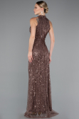 Brown Halter Neck Long Beaded Mermaid Evening Gown ABU4791