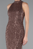 Brown Halter Neck Long Beaded Mermaid Evening Gown ABU4791