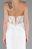 White Strapless Lace Appliqued Slit Long Evening Gown ABU5001