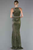 Olive Drab Halter Neck Slit Long Evening Gown ABU4324