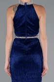 Sax Blue Halter Neck Slit Long Evening Gown ABU4324