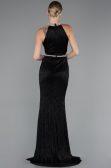 Black Halter Neck Slit Long Evening Gown ABU4324