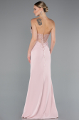 Powder Color Strapless Lace Appliqued Slit Long Evening Gown ABU5001