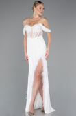 White Slit Underwire Long Lace Evening Gown ABU4270