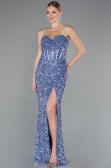 Indigo Strapless Underwire Slit Long Sequin Evening Gown ABU4842