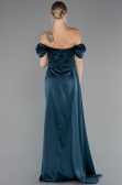 Oil Green Long Satin Engagement Dress ABU1606