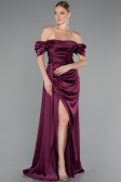 Cherry Colored Long Satin Engagement Dress ABU1606