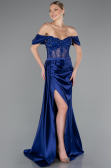 Navy Blue Long Satin Evening Dress ABU5034