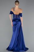 Navy Blue Long Satin Evening Dress ABU5034