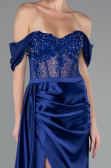Navy Blue Long Satin Evening Dress ABU5034