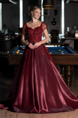 Burgundy Short Sleeve Stone Special Design Evening Dress ABU4449