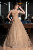 Gold Strappy Glitter Long Ball Gown ABU3839