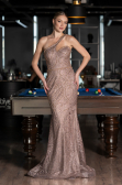 Copper One Shoulder Slit Long Glitter Mermaid Evening Gown ABU4697