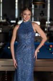 Indigo Halter Neck Long Beaded Mermaid Evening Gown ABU4791