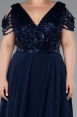 Navy Blue Short Chiffon Plus Size Evening Dress ABK1376