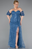 Long Indigo Scaly Plus Size Evening Gown ABU5077