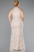 Long Beige Beaded Plus Size Evening Dress ABU5063