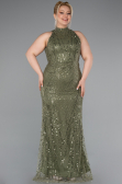 Long Olive Drab Beaded Plus Size Evening Dress ABU5063