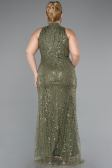 Long Olive Drab Beaded Plus Size Evening Dress ABU5063