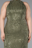 Long Olive Drab Beaded Plus Size Evening Dress ABU5063