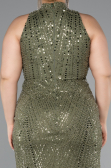 Long Olive Drab Beaded Plus Size Evening Dress ABU5063