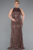 Long Brown Beaded Plus Size Evening Dress ABU5063